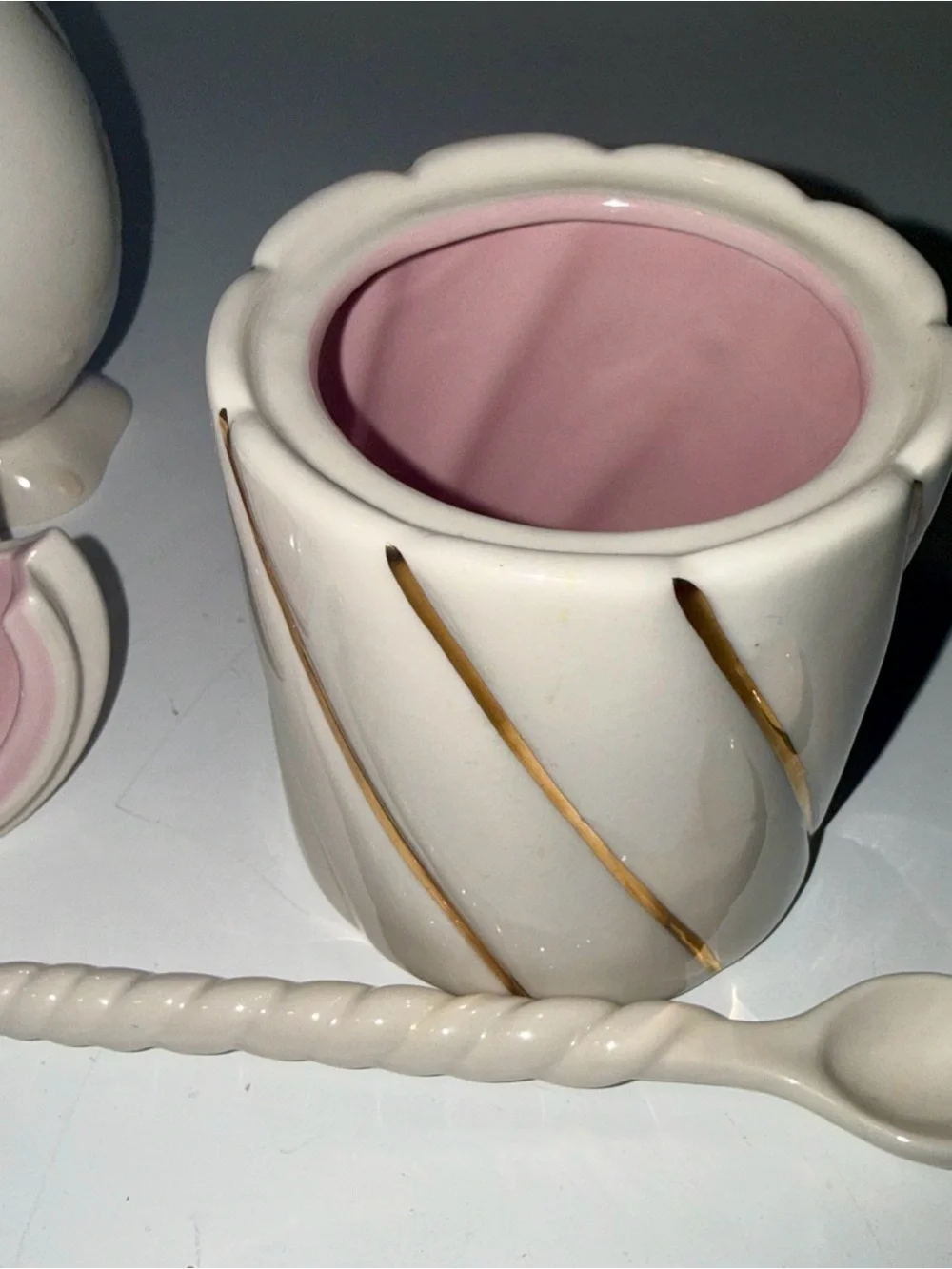 Anthropologie Philomena porcelain creamer and Sugar Jar Set with Gold Accents